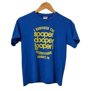 Hershey Park I Survived The SOOPER DOOPER LOOPER Blue Yellow T-Shirt Size Large